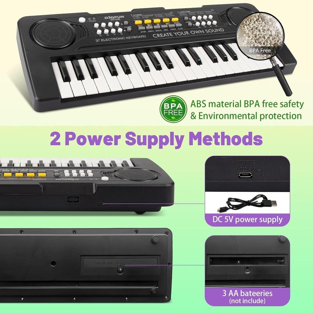 Kids Piano Keyboard, 37 Keys Portable Music Keyboard Electric Piano Toys for Children, Educational Instruments Toddler Keyboard Piano for Kids Ages 3