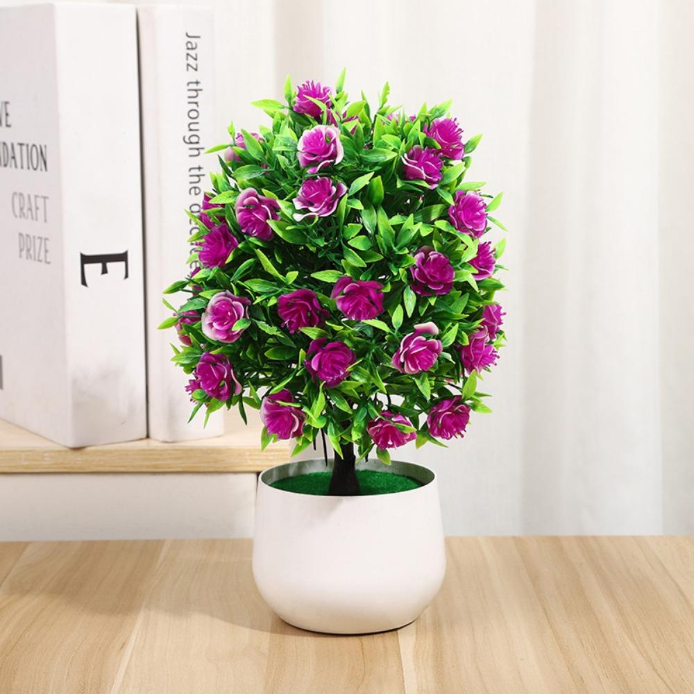 Plastic Artificial Plants Potted 6 Colors Home Garden Decor Rose Flower Plant Fake Flowers