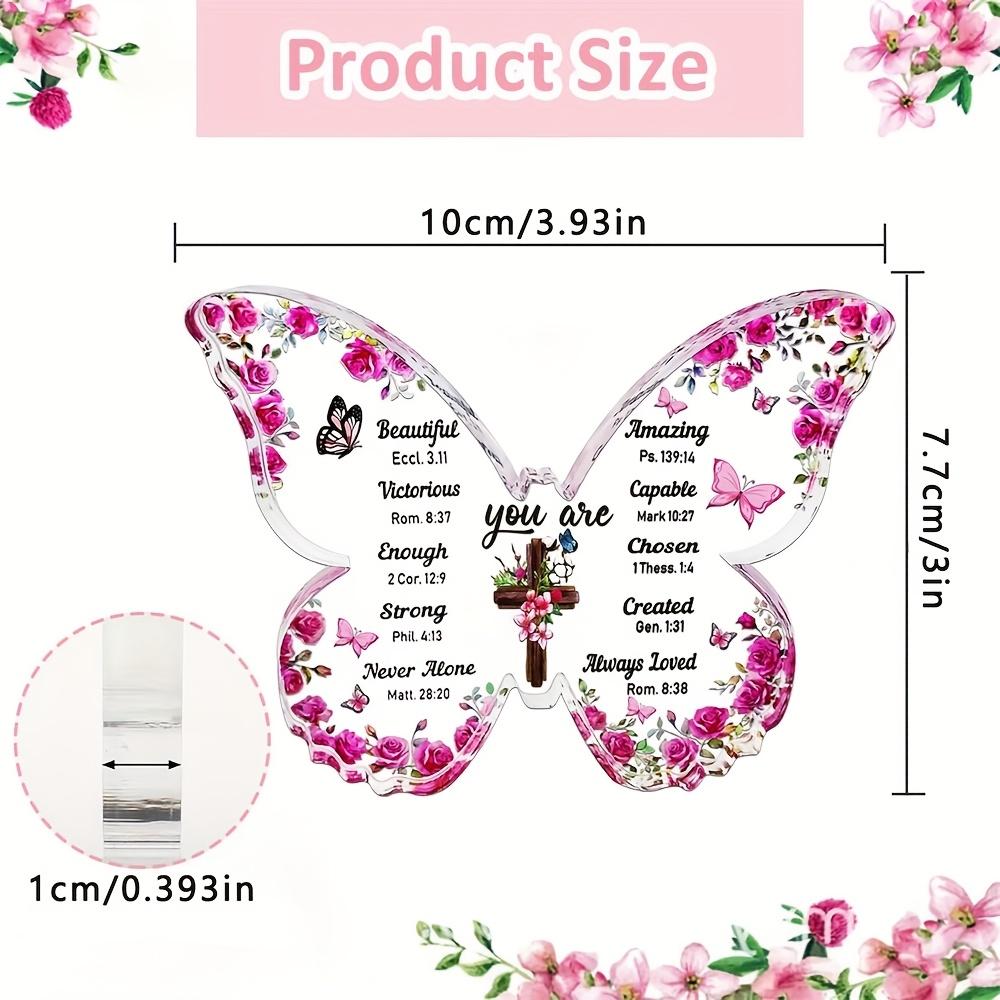 Vintage Acrylic Sign, Inspirational Christian Butterfly Acrylic Plaque - 'You Are Enough, Strong, Never Alone' with Scripture Verses & Floral Design 