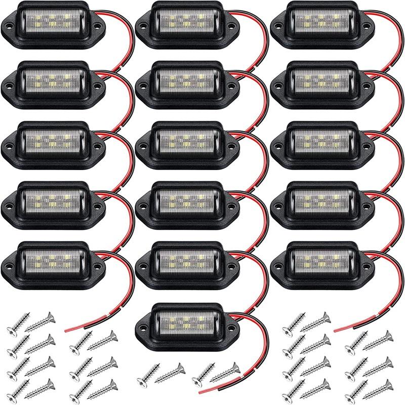 16Pcs 6 LED Car License Number Plate Light 12V for Truck SUV Van RV Trailer Waterproof Tail Light License Plate Lights Lamp 16Pcs