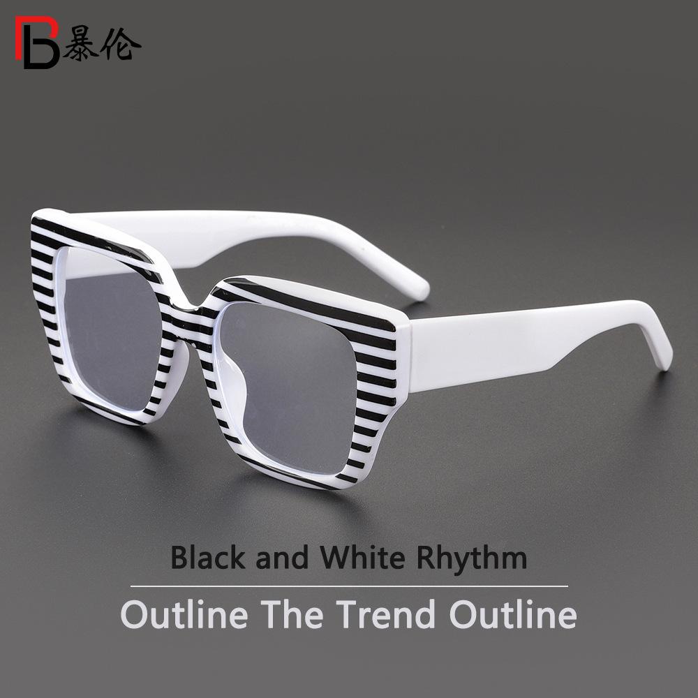Large frame shows the face, thin anti-blue flat mirror, European and American trend street shooting travel plate color plain glasses frame