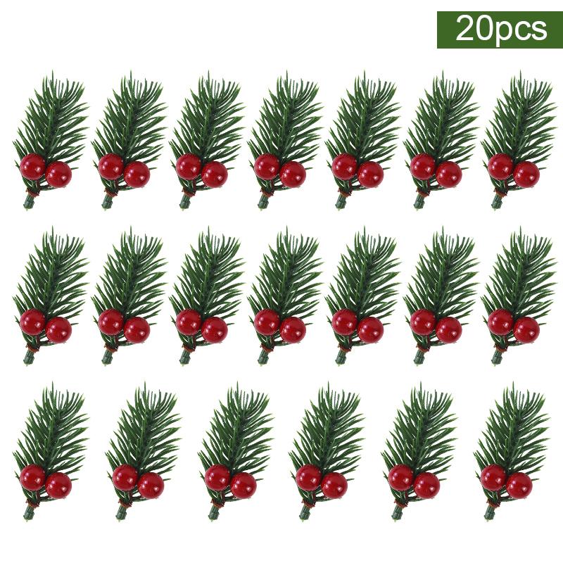 10/20pcs Christmas Red Berry Pine Cone Holly Branches Artificial Pine Needles Xmas Tree Ornament Home Decoration DIY Wreath Gift