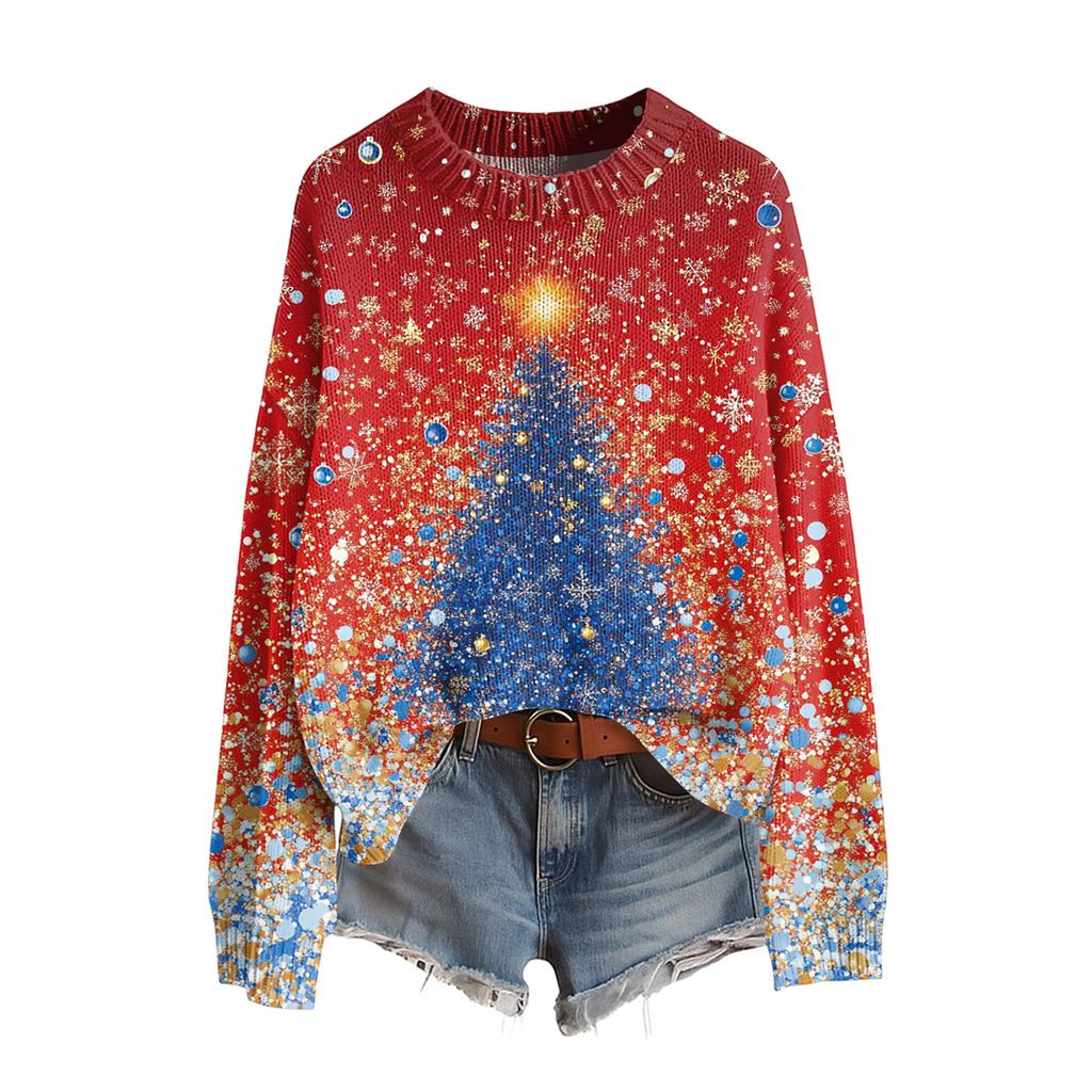 Damen Lustiger Damen Weihnachts-Pullover R-Ausschnitt Weihnachts-Jumper Weihnachts-Outfit Hässliches Sweatshirt Weihnachtskostüm