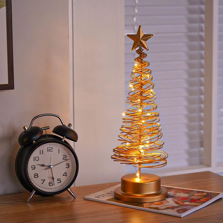 Gold Star Shaped LED Christmas Tree Lights - Iron Art Display Stand for Living Room Atmosphere Lighting