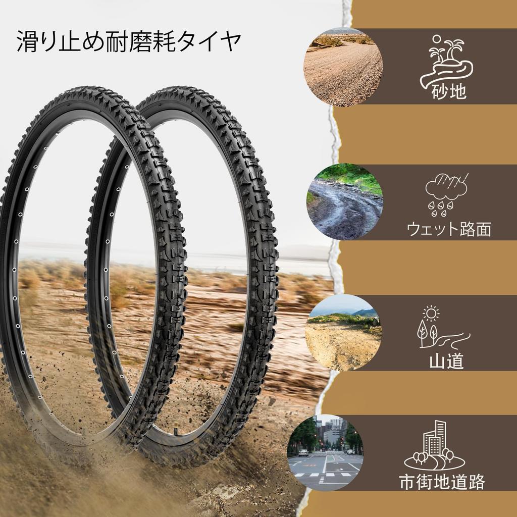 MOHEGIA Set of 2 24x1.95" Bicycle Tires: Mountain Bike Replacement Tires 54-507 - Flat-Resistant, Folding, MTB, Off-Road Compatible - Includes British