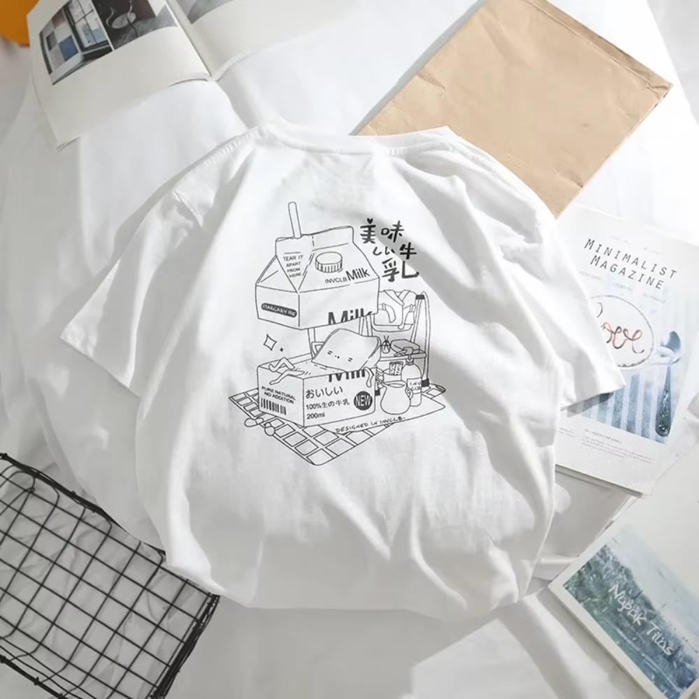 

Японская ретро-модная брендовая футболка с короткими рукавами, летняя хлопковая футболка в стиле Харадзюку, топ для пар для мужчин и женщин S