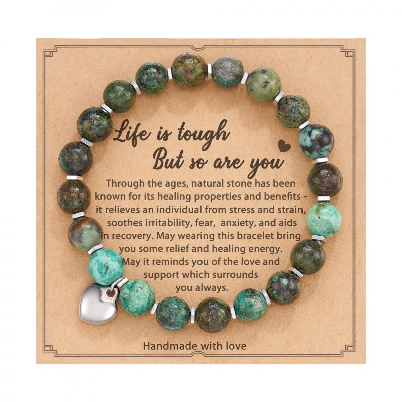 8mm Pink Zebra Stone Bead Bracelet with Gift Card: Perfect Holiday Friendship & Love Gift for Men & Women