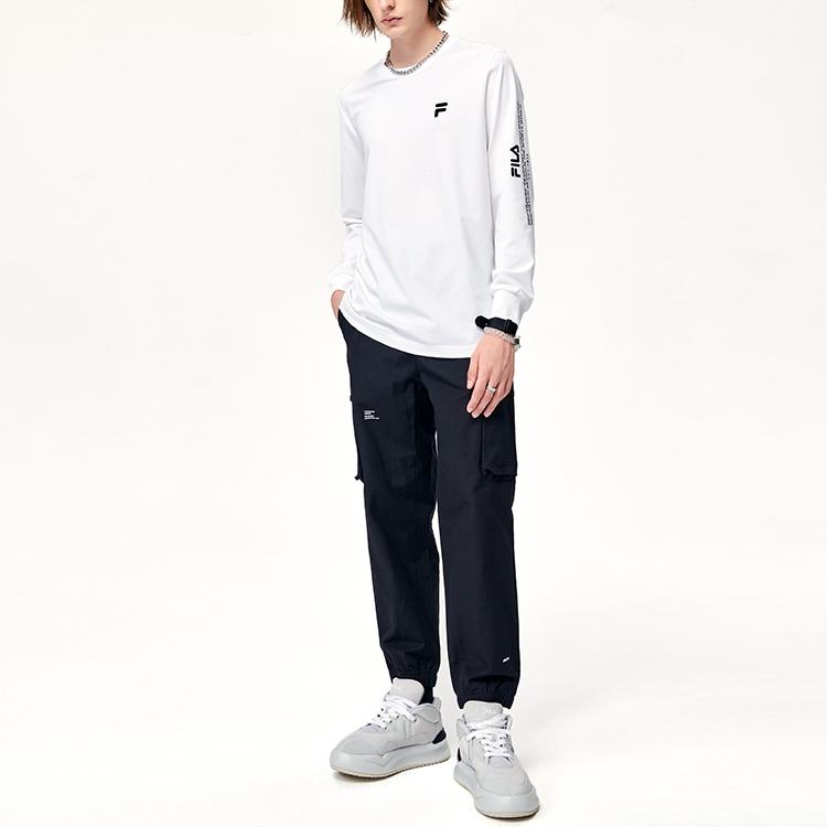 Fila Logo Print Simple Sports Casual Crew Neck Vintage Long Sleeve T-Shirt Men Tops White F11M149210F-WT