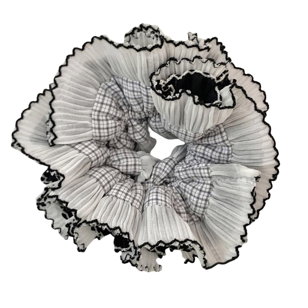 Aesthetic Scrunchies Elastic Multilayer Lace Hair Rope Wedding Party Beach Headwear Big Buns Hair Elastic Check Hairtie