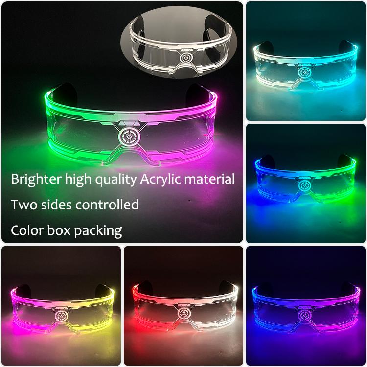 New Acrylic Luminous Glowing Cyberpunk Glasses LED Light Up Halloween Party Glasses Bar Club Props Neon Glasses Supplies