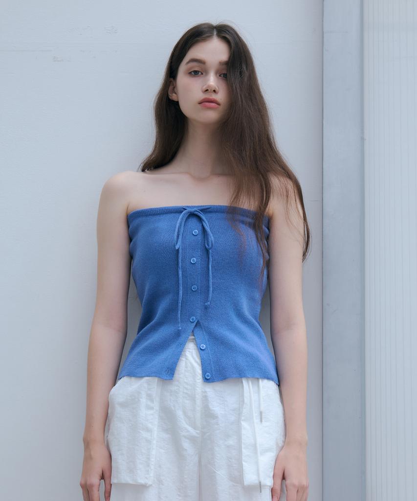 ODER Bamboo Ribbon Button Top - Blue