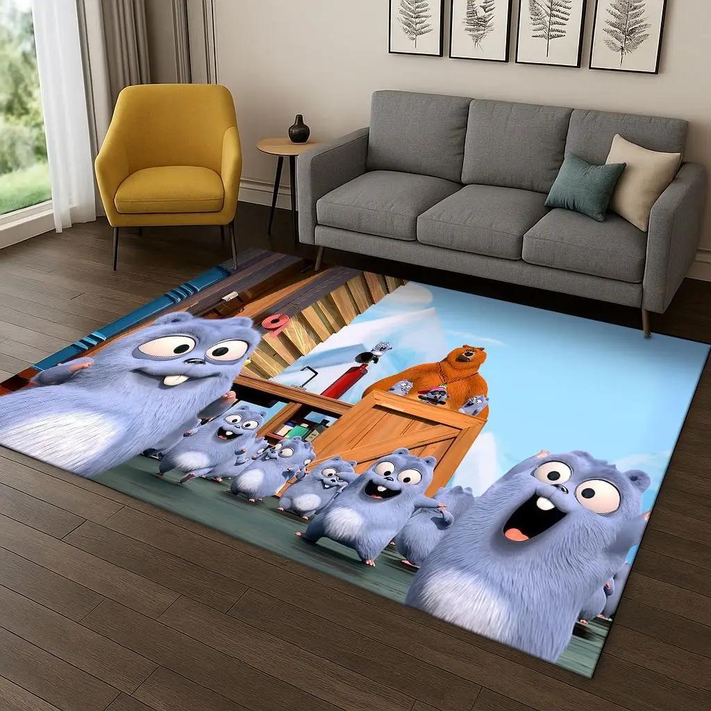 3D Grizzy and The Lemmings Cartoon Carpet Rug for Bedroom Living Room Sofa Home Decor,kids Game Area Rug Non-slip Floor Mat Gift