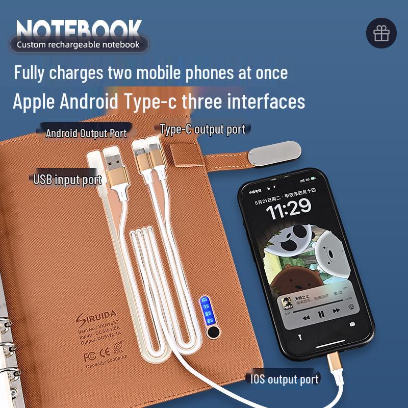 Customizable Logo Wireless Charging Laptop with USB, Multiple Ports, Wired Charging, and Loose-Leaf Notebook - Perfect Business Gift.