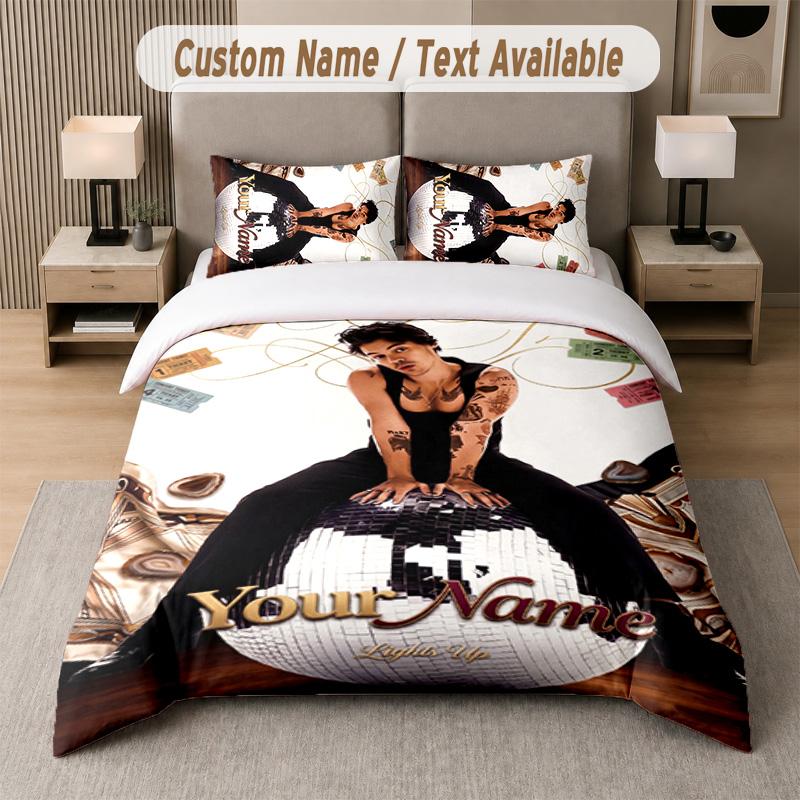 Set Biancheria da Letto Harry Styles 3 Pezzi, Testo Personalizzato con Nome, 1 Copripiumino & 2 Federe per Camera da Letto