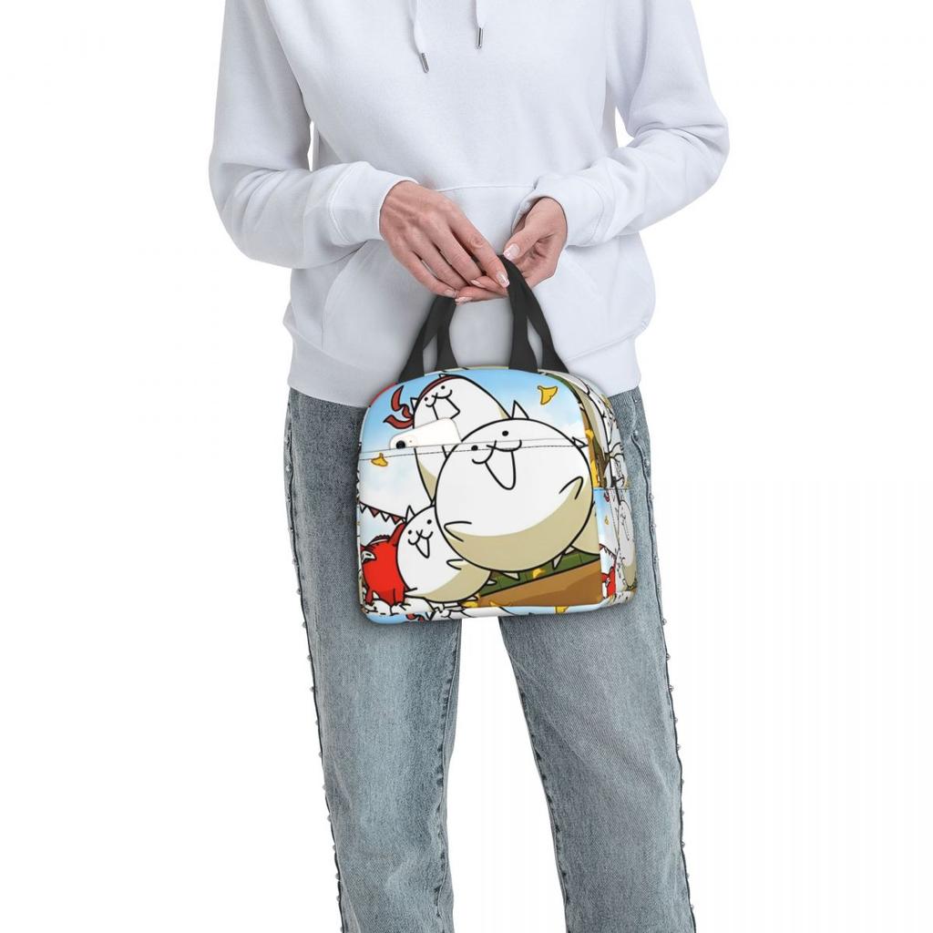 Nyanko Great War Lunch Bag For Girls Battle Custom Lunch Box Cute Outdoor Picnic Cooler Bag Portable Zipper Oxford Tote Food Bag