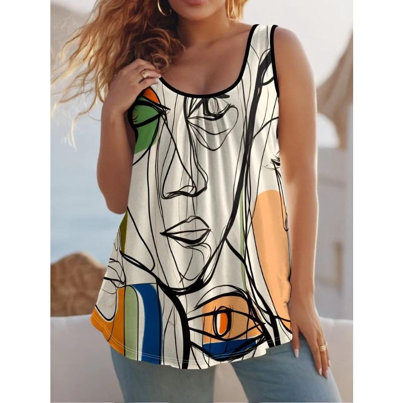 Women's 3D printed O-Neck vest casual sports sleeveless T-shirt