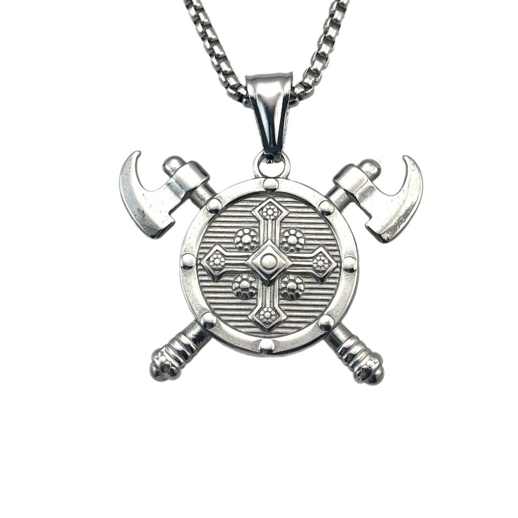 Necklace Nordic Viking Odin Logo Double Ax Pendant for Men and Women