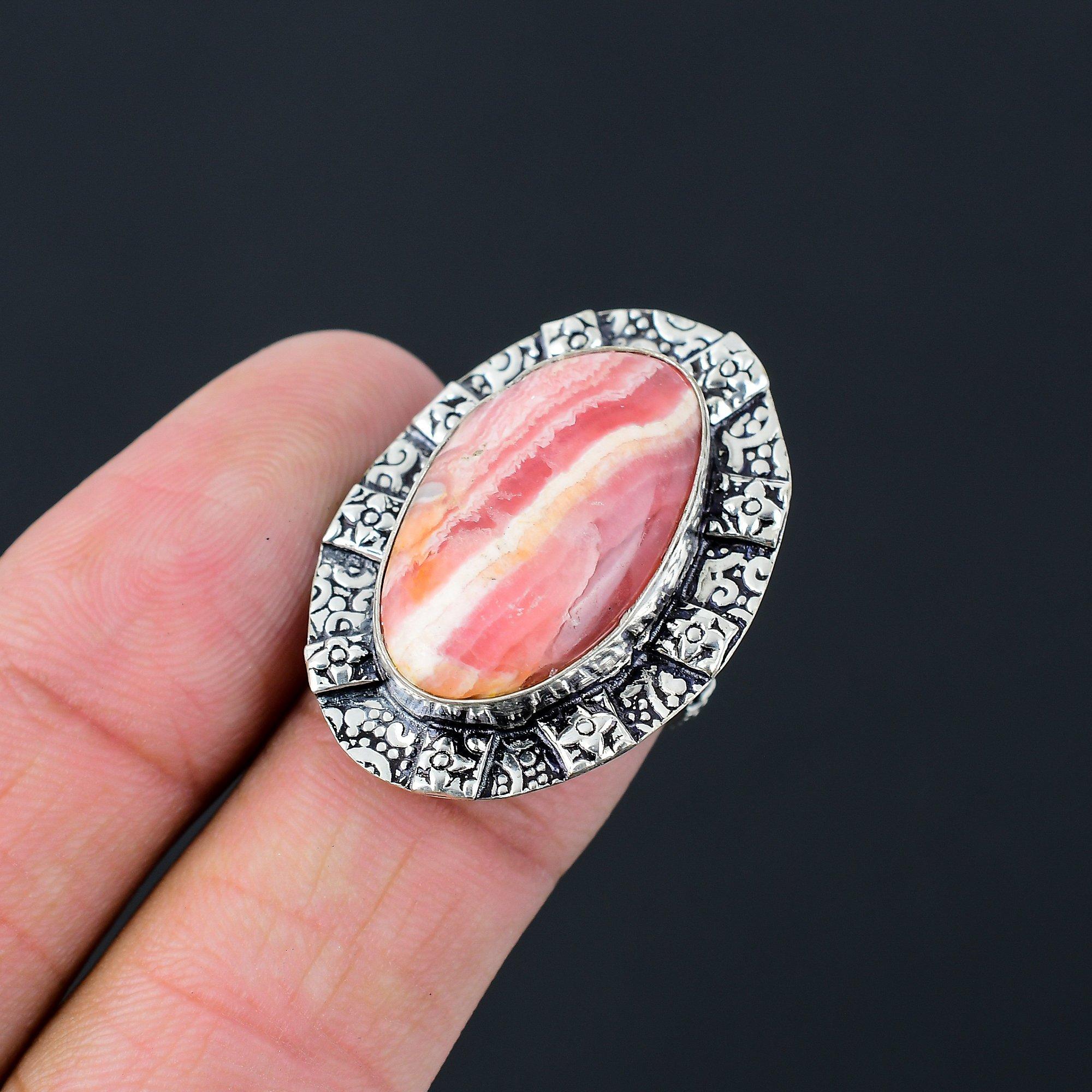 

Memorial Day Deal Rhodochrosite Stone Solitaire Ring Jewelry Size 6.5 925 Silver 6.5