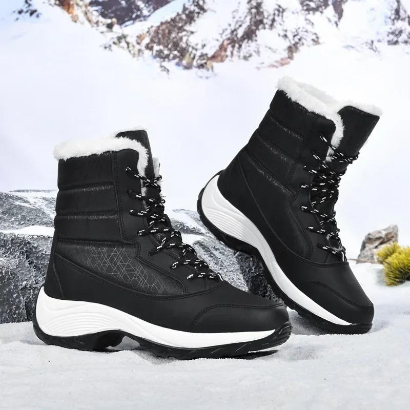 Fashion Women's Snow Boots Winter Plush Warm Cotton Booties Fashion Casual High Top Boots for Women Lace Up Platform Booties Botas Mujer