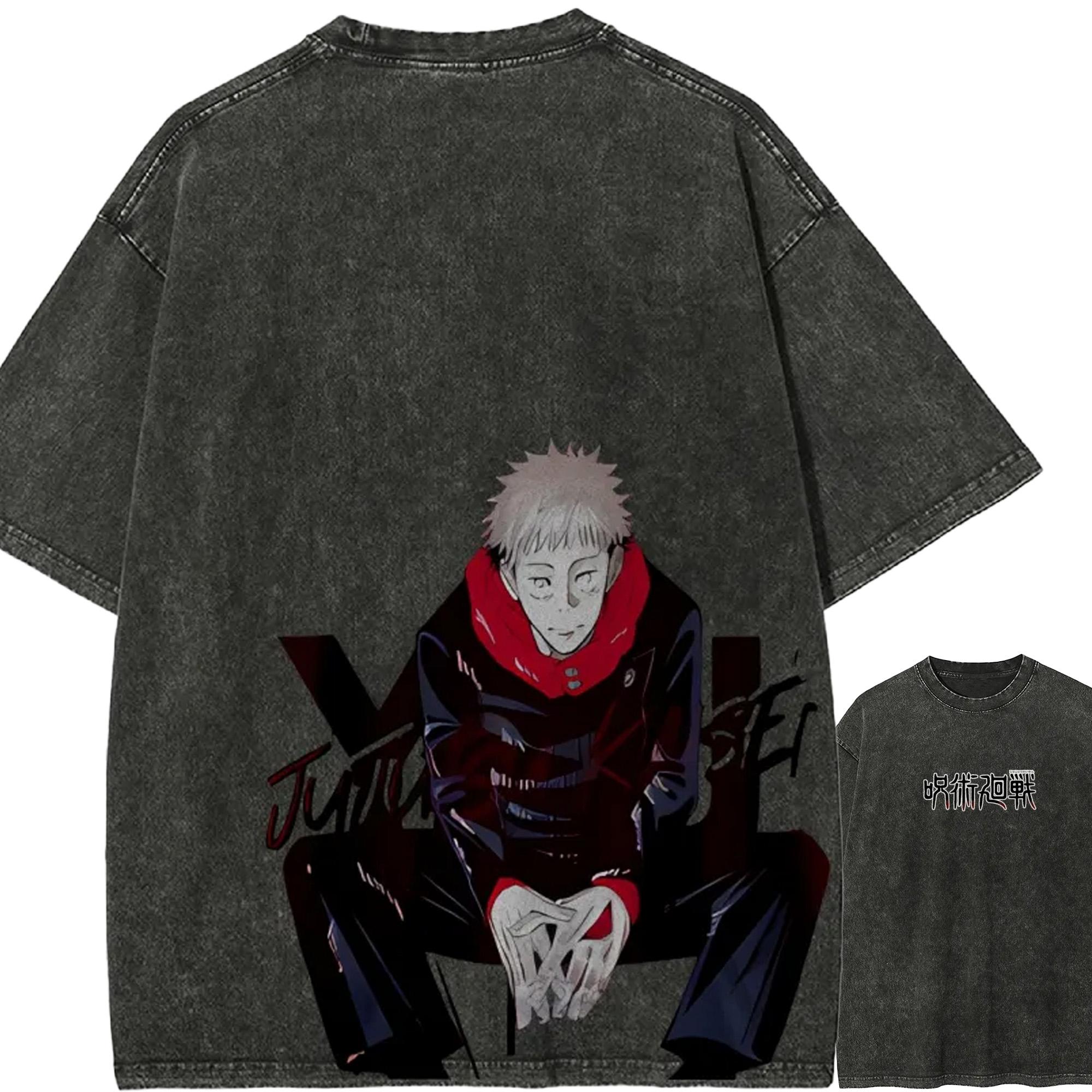 

Yuji Itadori Sad Anime Tshirt Jujutsu Kaisen Tee Vintage Washed Oversized Retro Harajuku Men Streetwear Graphic Manga Clothes M