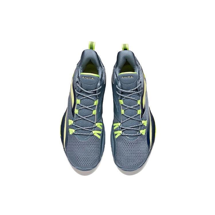 Anta UFO3.0 Basketball Shoes Men's Low Top Checkerboard Gray/Coastal Blue/Neon Green 112111602-3