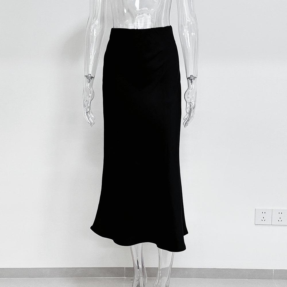 2024 French High-End Satin Bodycon A-Line Fishtail Midi Skirt for Women