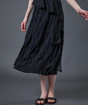 Sitipabjeu [Cp] Midi Marmont Pleated Flare Long Skirt [Black] Kcl.