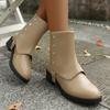 Fashion Large-Sized Women's Fashion Boots with Rivet Patchwork Square Heel Low-Top Autumn/Winter New Style