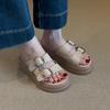 Casual version~ Soft skin open-toed slippers women's muffin thick-bottomed versatile French belt buckle cool slippers