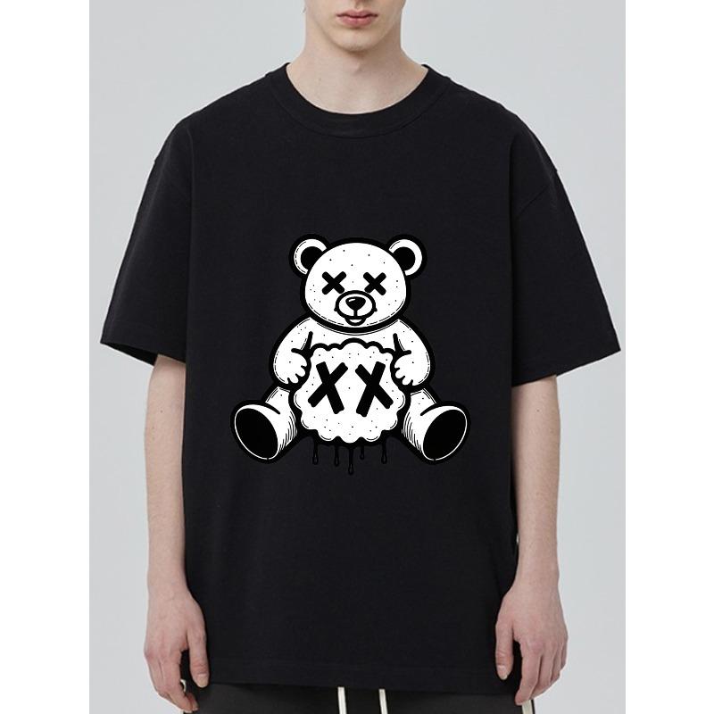 Black T Shirt With White Teddy Bear Print And Xx Symbol Casual Streetwear For Men And Women