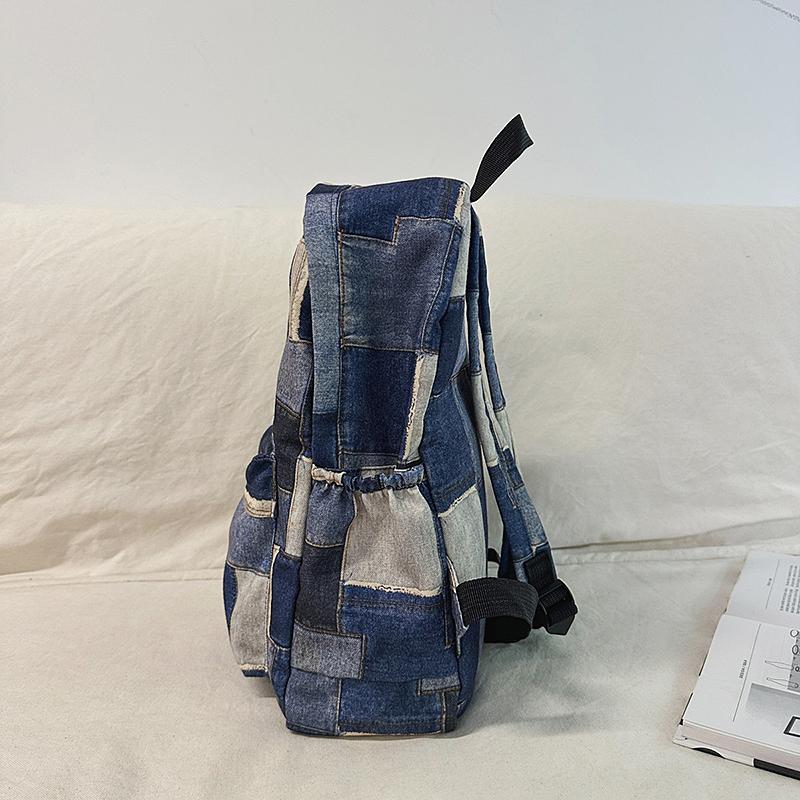 Student Schoolbag Contrast Color Women's Denim Backpack Large Capacity Backpack