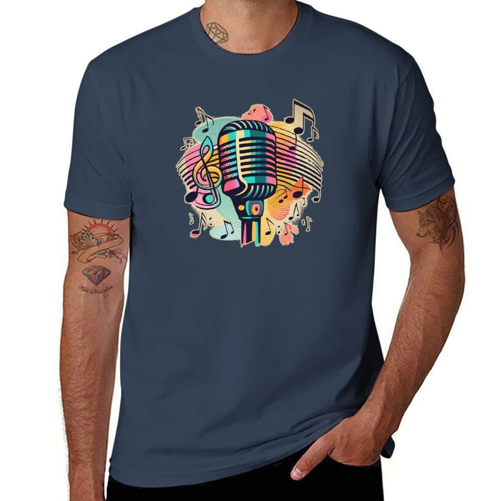 Colorful Old Microphone TShirt Sun Protective Outdoor Tee Top S
