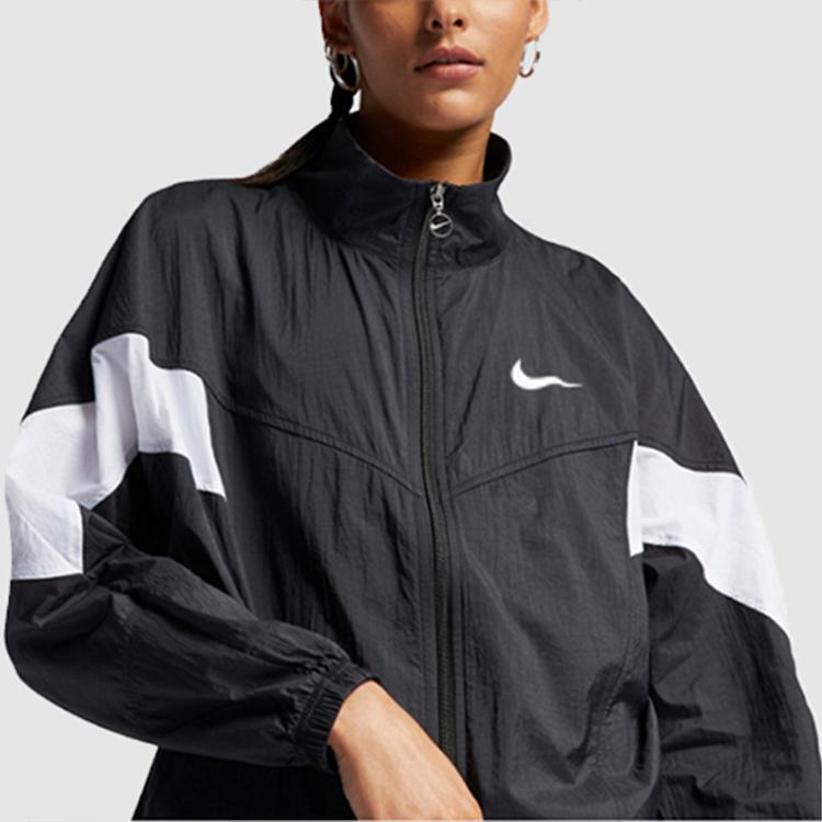 Nike Casual Sports Spliced Stand Collar Jacket Women Jacket Black White CN6918-010