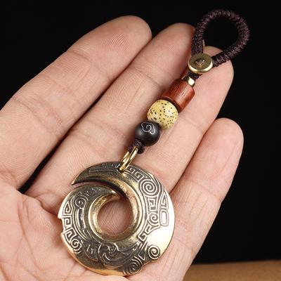 Anillo Chino de Buena Suerte Latón Llavero Colgante Joyería Patrón Especial Etiqueta Redonda Poder Místico Oriental Cordón DIY Colgantes