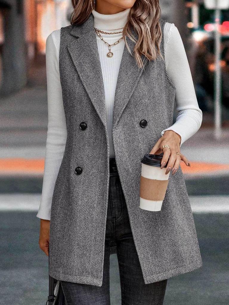 Women's Sleeveless Double Breasted Blazer Vest, Casual Slim Fit Suit Vest, Office Wear Tops