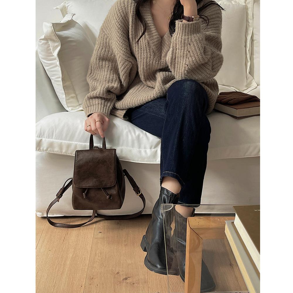 Urban Minimalist Vintage Hobo Backpack for Women - Soft PU Leather with Stitched Detailing Zip Inner Pockets & Flap Closure Trendy Casual Daypack