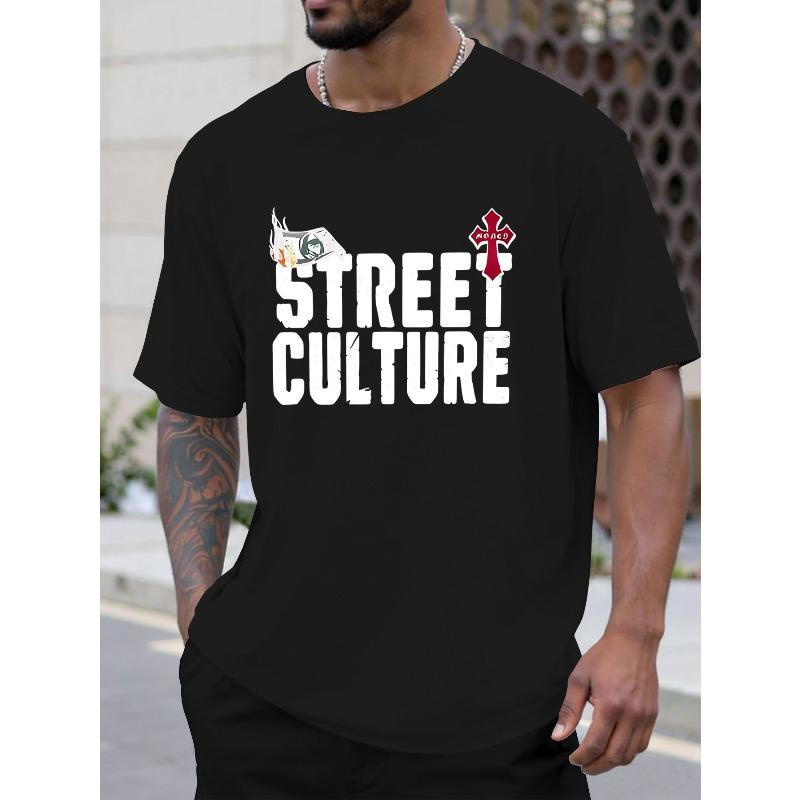 Men's Simple Pattern Printed Short Sleeve T-Shirt Loose Street Style Short Sleeve