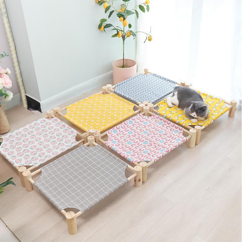 Elevated Pet Bed for Cats Dogs Detachable Nylon Canvas with Pine Wood Frame Breathable Raised Kitty Puppy Nest Portable Pet Bed