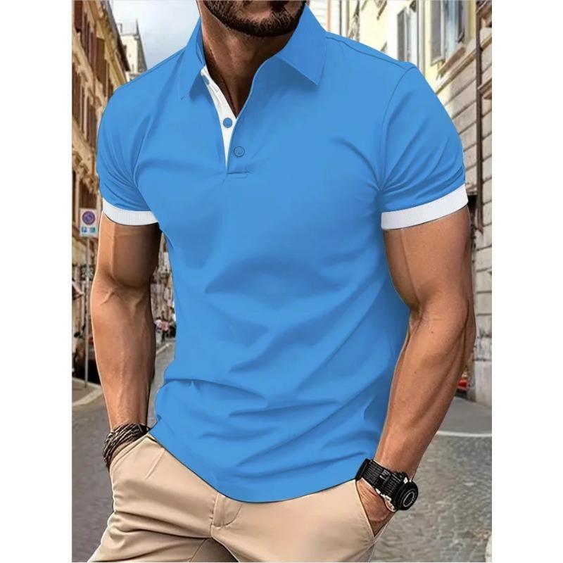 Men's Polo Shirt Short Sleeve Casual Slim Fit Color Blocking T-shirts England Style Streetwear Polos Men's Tops Tees