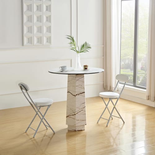 VECELO Folding Chair, Pipe Chair, Foldable, Slim, Lightweight, Portable, Fully Assembled, Seat Height 46.5cm, Weight Capacity 100kg, PU Leather, White