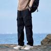Herren Schwarze Cargohose Kordelzug Taille Mehrere Taschen Lockerer Schnitt Lässig Outdoor Bequem Tägliche Mode Hose