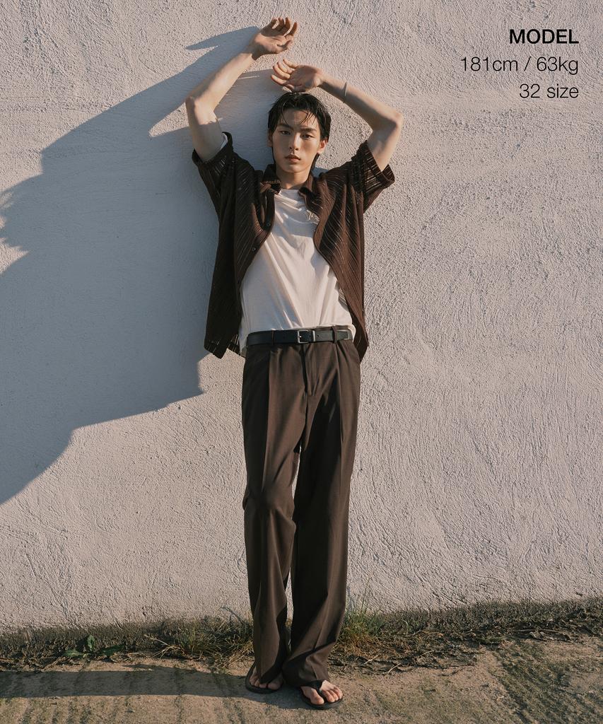 MUSINSA STANDARD Summer Wool Two-Tuck Wide Hidden Elastic Waist Slacks [Brown]