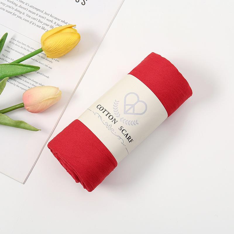 Autumn and winter new micro-elastic crumpled cotton blended long towel right angle lock edge polyester headscarf hot-selling solid color scarf