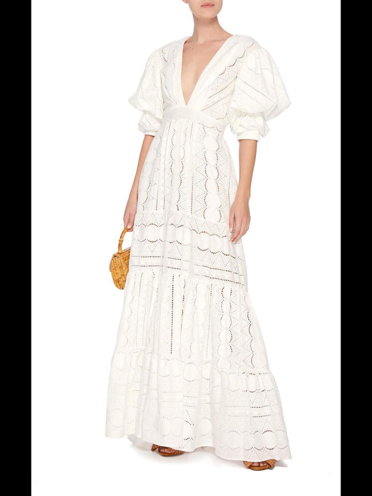 Dámské letní šaty s hlubokým V krajkou, bublinovými rukávy a dutým designem pro rok 2020 - dlouhá sukně v evropském a americkém stylu.