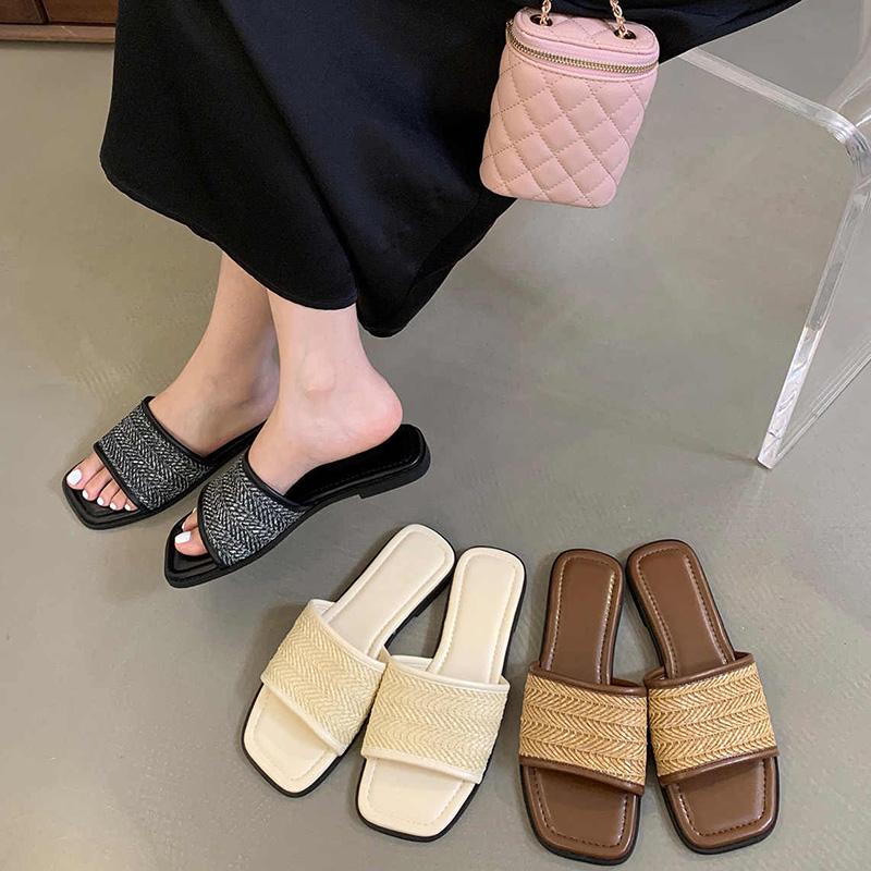 Summer Weave Women Beach Slippers Concise Open Toe Slide Ladies Outdoor Comfort Soft Sole Sandalias