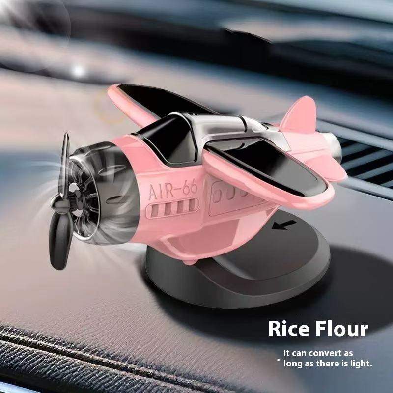 Solar Powered 360 Rotating Airplane Ornament - Car Dashboard Decor with LED Lights for Interior Styling