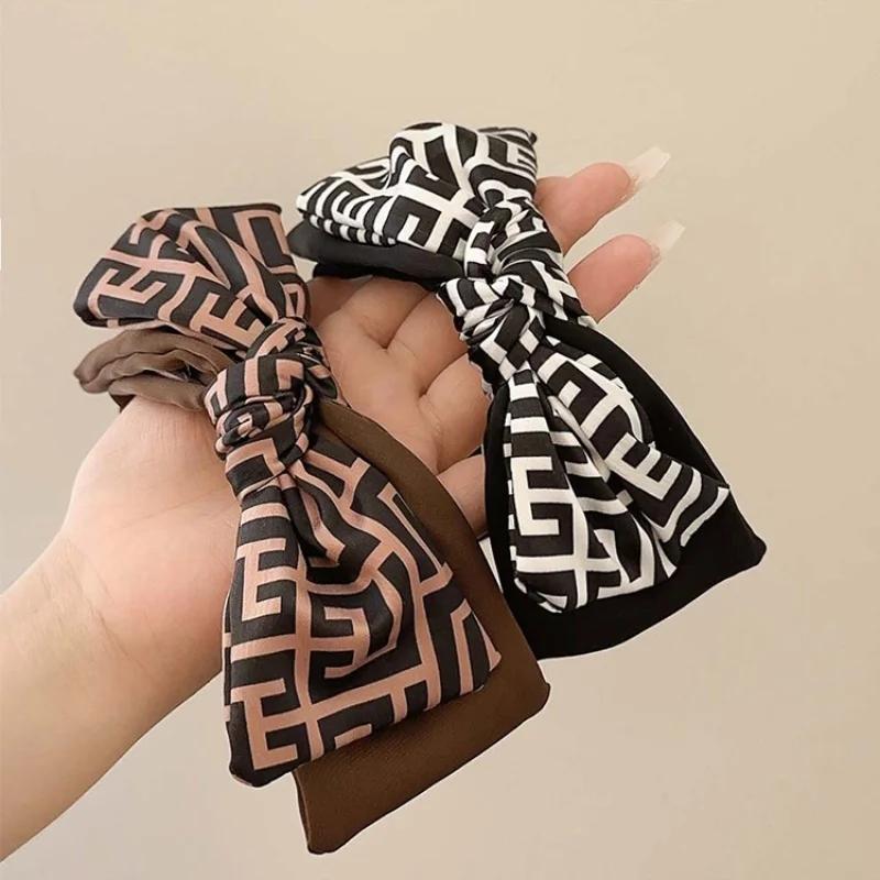Double Layer Bow Knot Letter Print Hairband Women Fashion Hair Accessories Boho Style Headband for Daily Party Beach Wedding