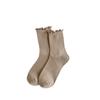 Autumn and Winter Socks for Women: Black Ear-trimmed Mid-calf Socks, Trendy and Versatile Lace Socks, Coffee-colored Pile Socks for Women