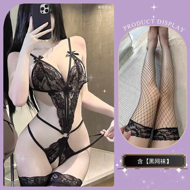 Sexy underwear Sexy lace pajamas Open file one-piece hot free hollow perspective temptation uniform suit