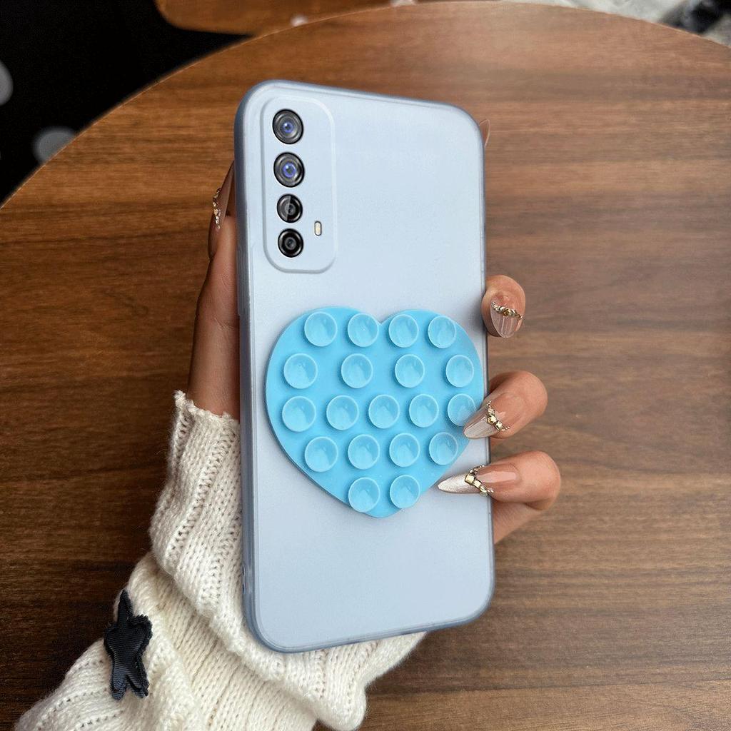 Heart Shape Suction Cup Phone Case for Realme 7 4G,Narzo 20 Pro Semi Transparent Matte Shockproof Soft TPU Cover